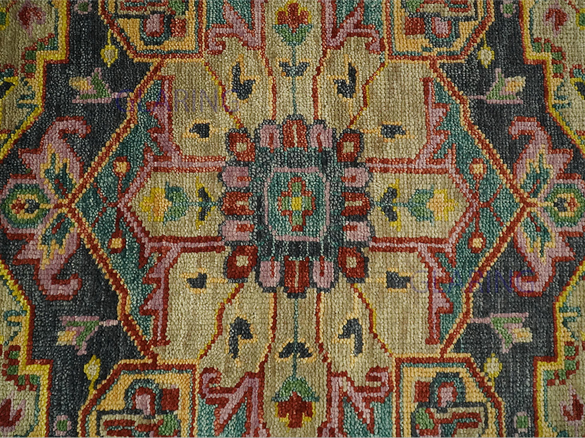 Hand Knotted Wool Oriental Rug | Traditional Persian Style Rug in Pink, Blue & Charcoal