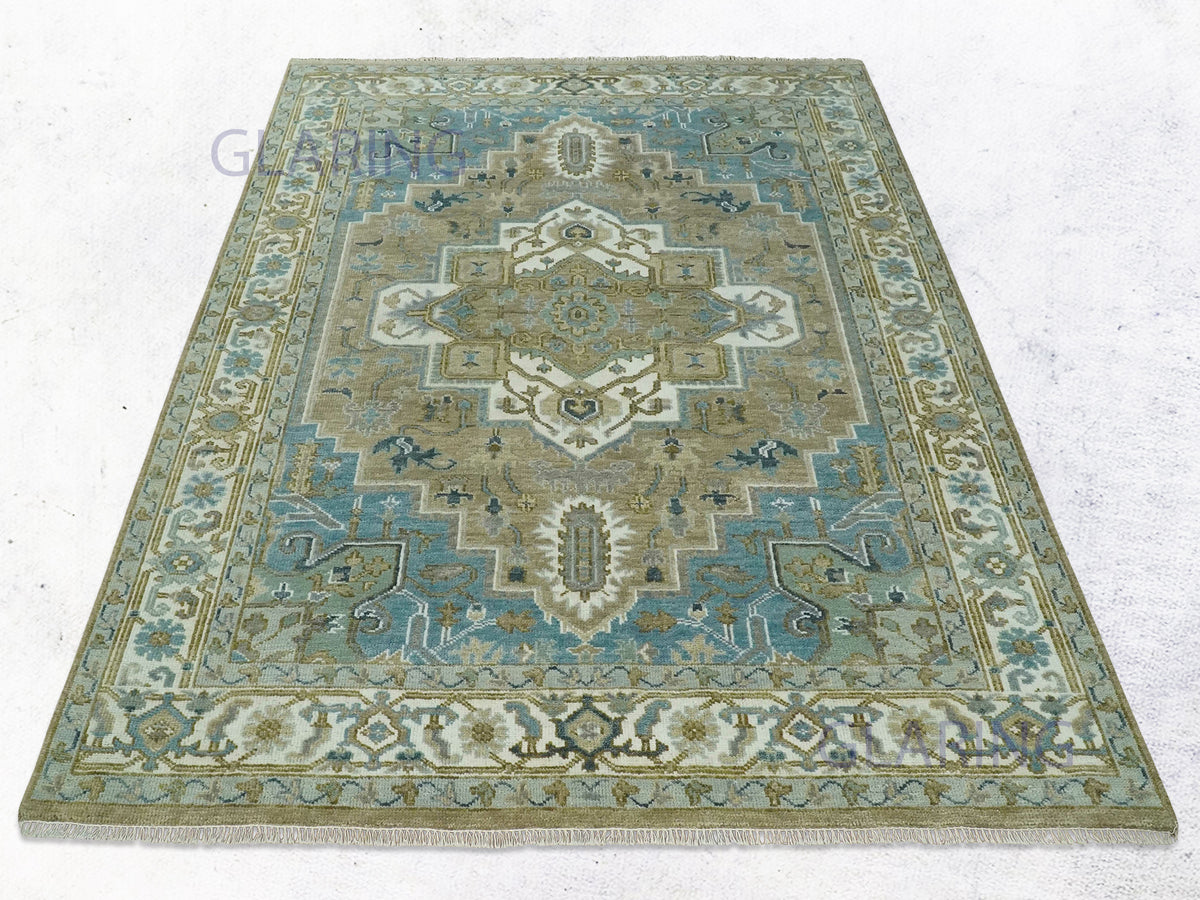 Hand-Knotted Traditional Rug | Heriz Design in Olive
