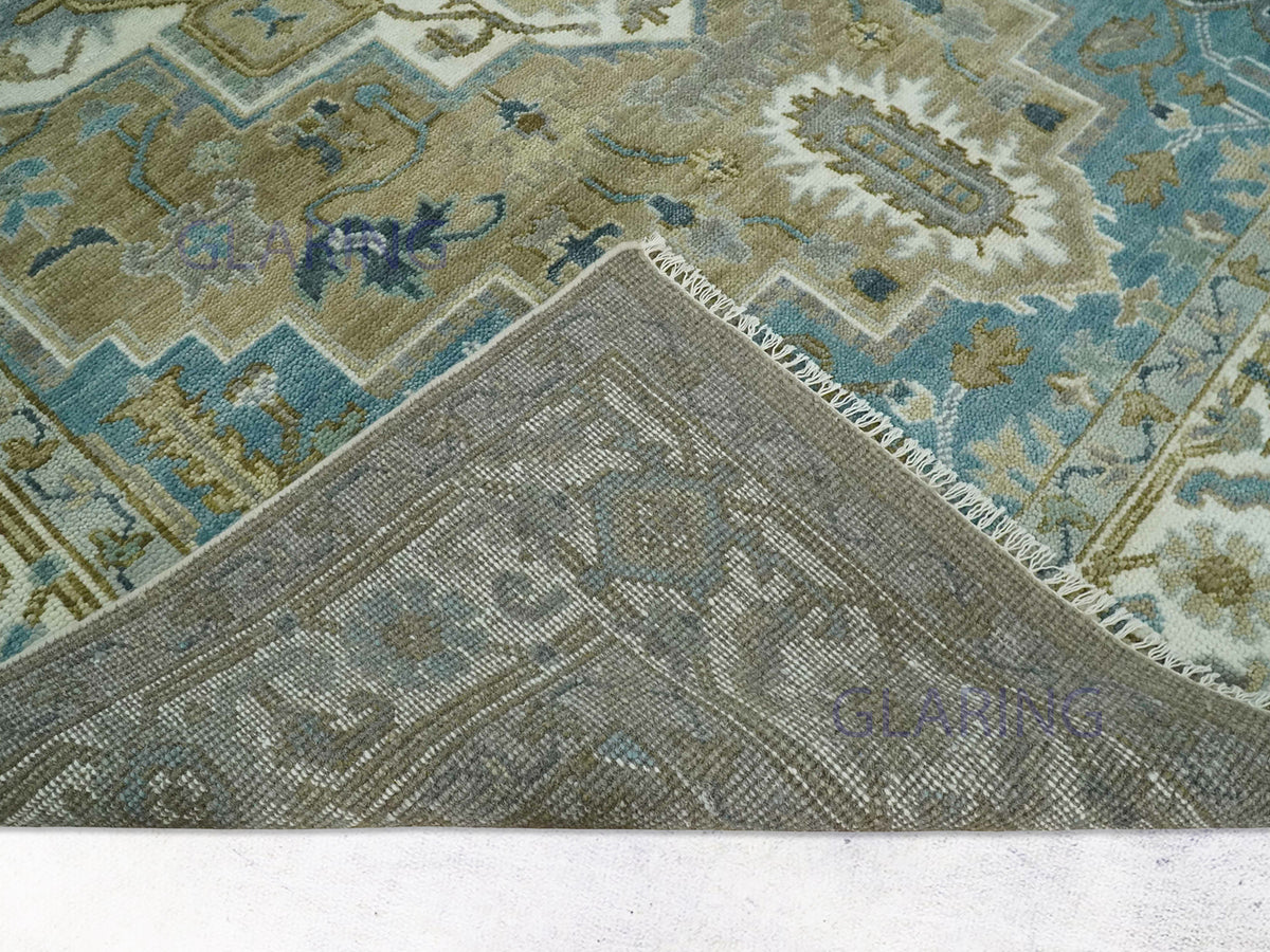 Hand-Knotted Traditional Rug | Heriz Design in Olive