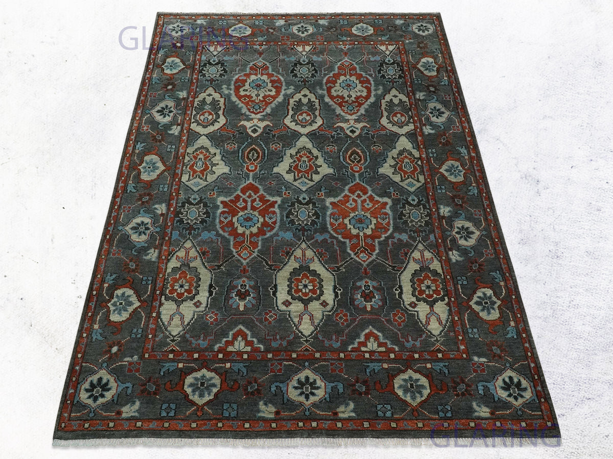 Hand-Knotted Traditional Rug | Oushak Design in Dark Grey