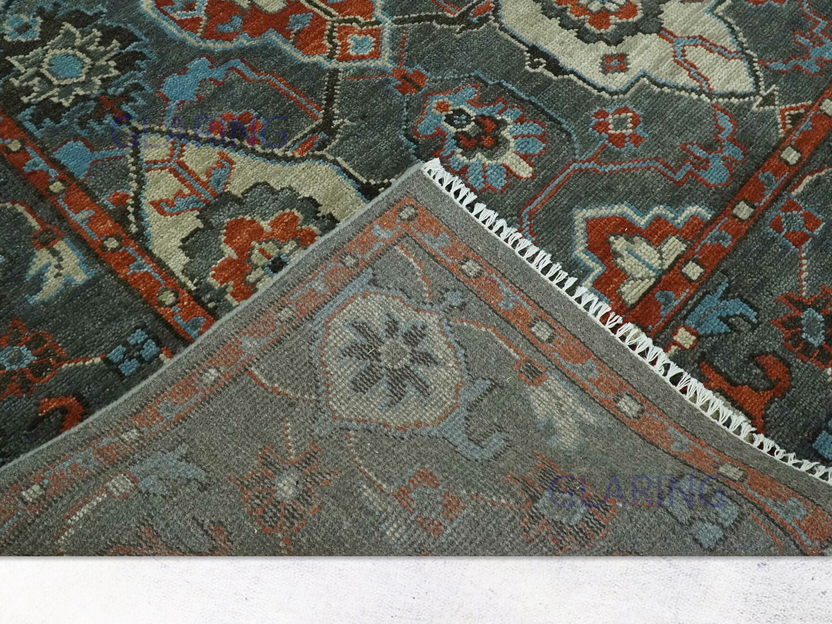 Hand-Knotted Traditional Rug | Oushak Design in Dark Grey
