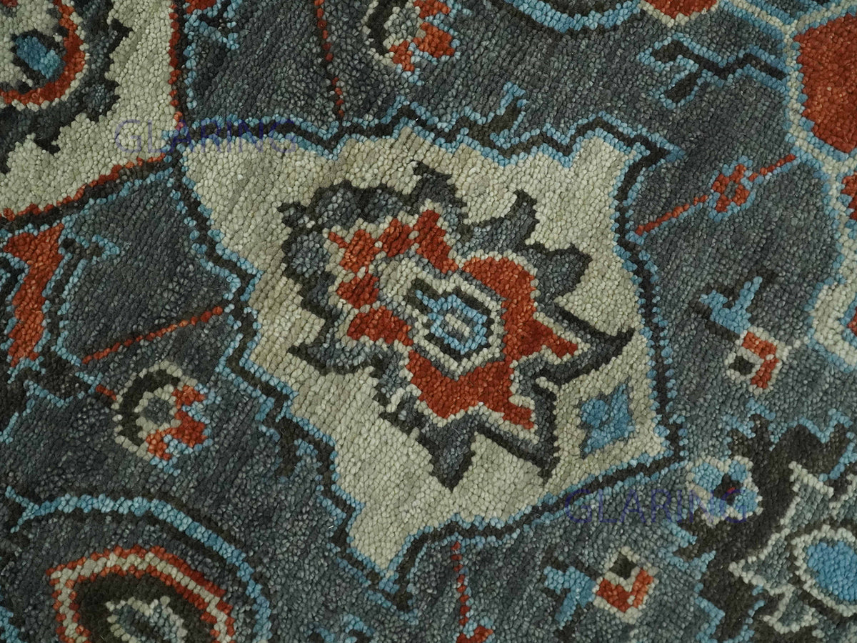Hand-Knotted Traditional Rug | Oushak Design in Dark Grey