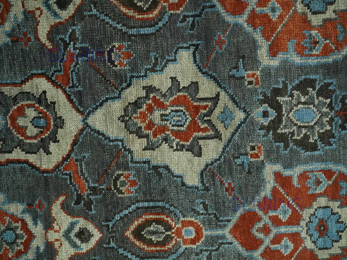 Hand-Knotted Traditional Rug | Oushak Design in Dark Grey
