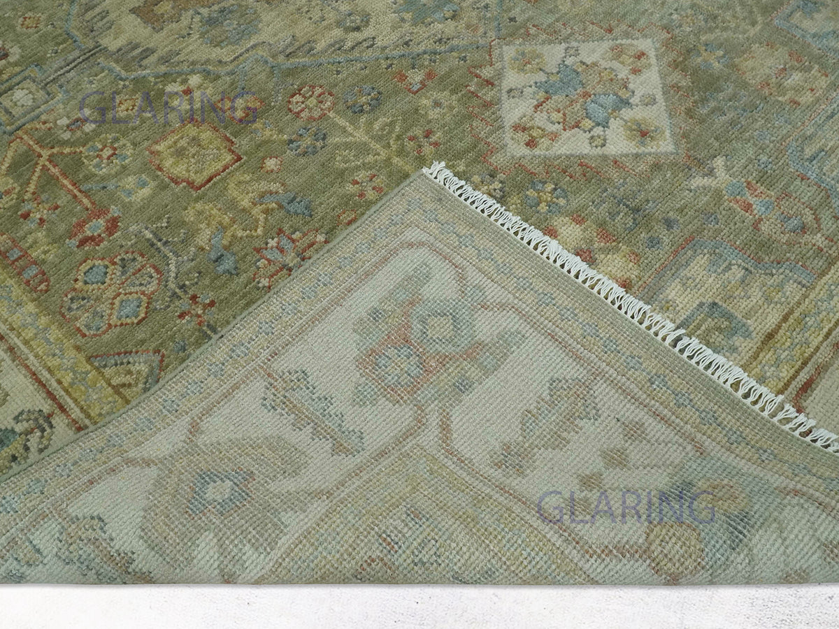 Hand-Knotted Traditional Rug | Heriz Design in Olive & Ivory