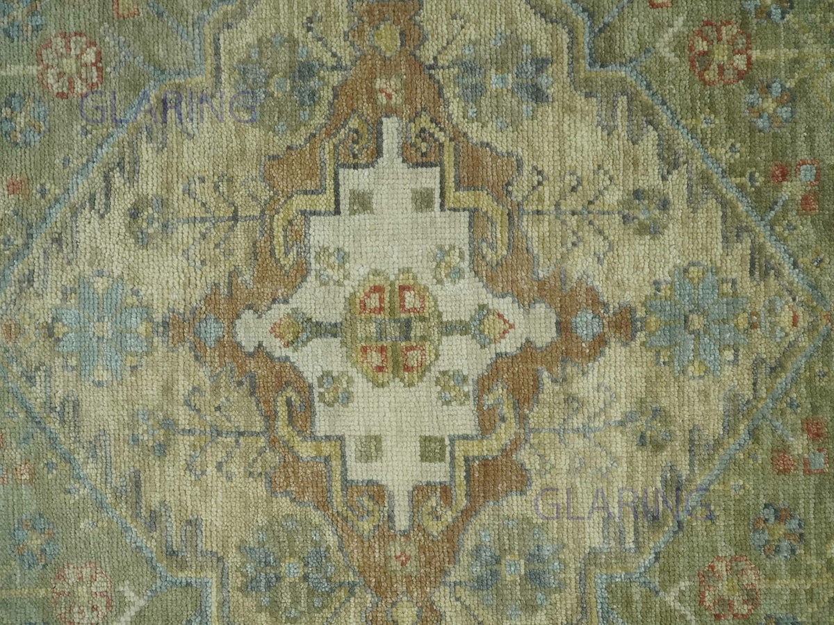 Hand-Knotted Traditional Rug | Heriz Design in Olive & Ivory