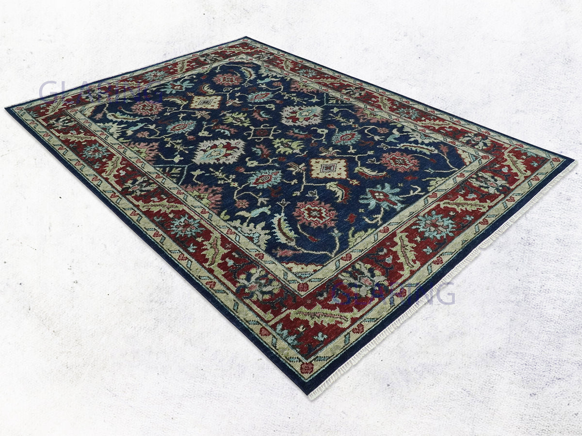 Navy Blue Persian Hand Tufted Wool Rug for Living Room