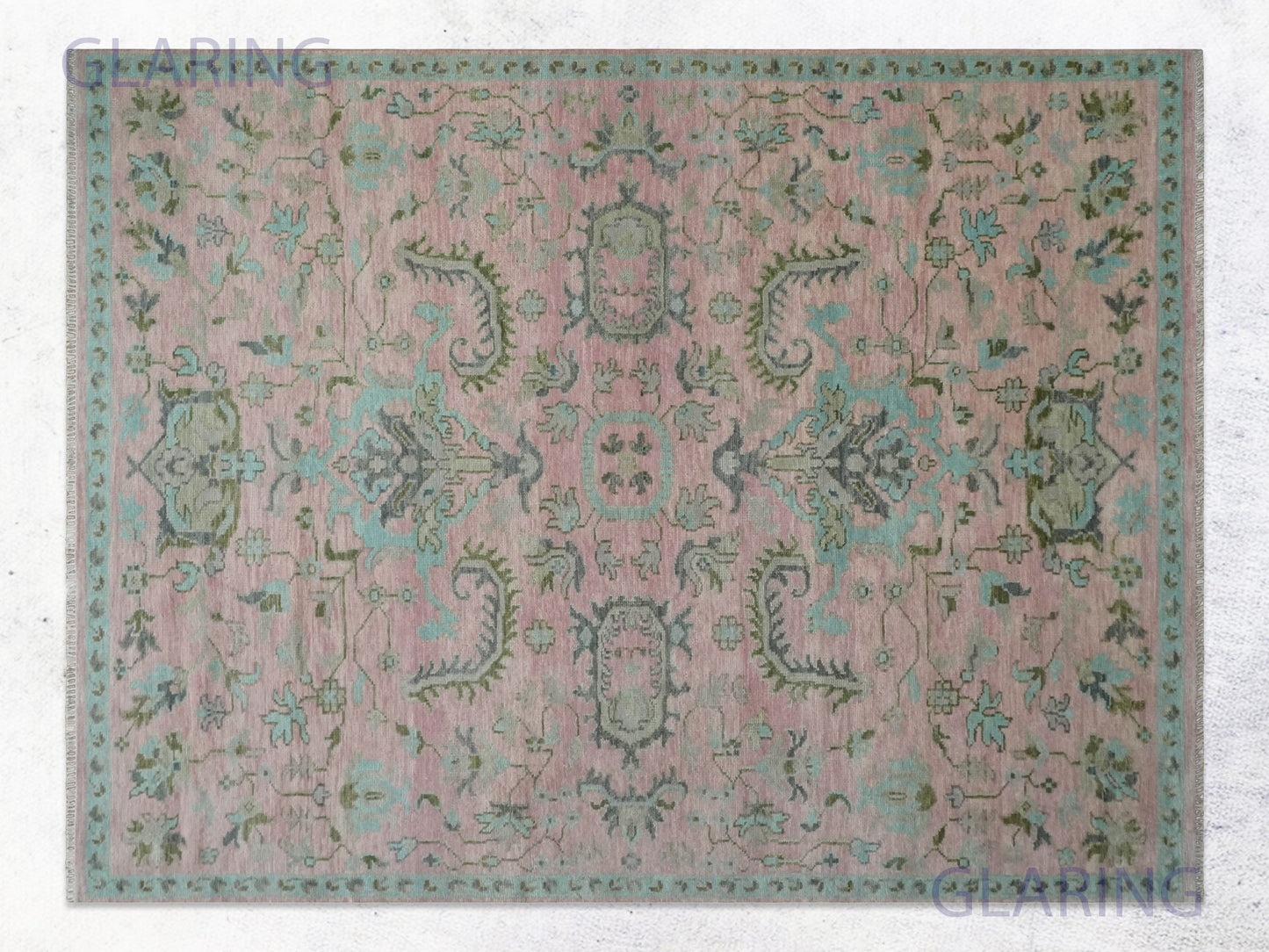 Hand-Knotted Traditional Rug | Oushak Design in Pink