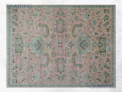 Hand-Knotted Traditional Rug | Oushak Design in Pink