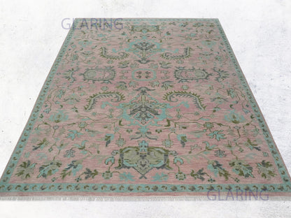 Hand-Knotted Traditional Rug | Oushak Design in Pink