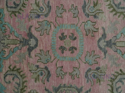 Hand-Knotted Traditional Rug | Oushak Design in Pink