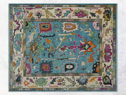 Hand-Knotted Traditional Rug | Oushak Design in Blue & Beige