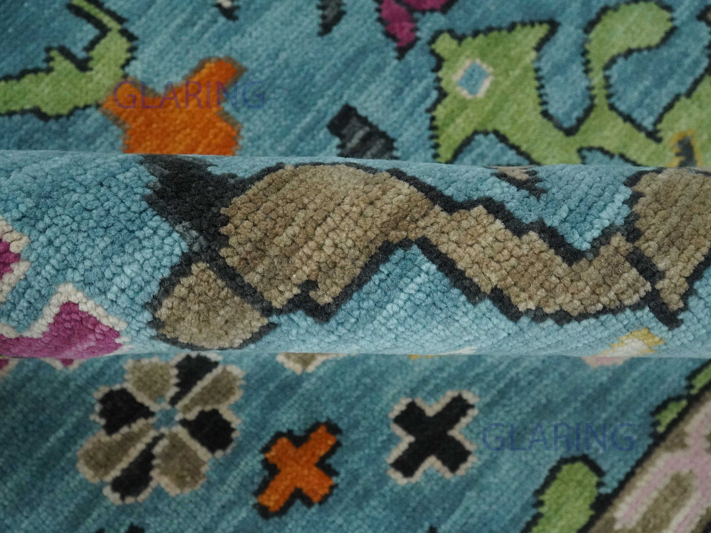 Hand-Knotted Traditional Rug | Oushak Design in Blue & Beige