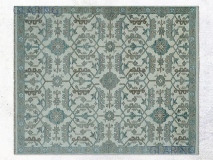 Hand-Knotted Traditional Rug | Oushak Design in Ivory & Grey