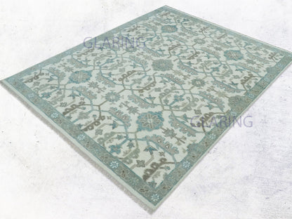 Hand-Knotted Traditional Rug | Oushak Design in Ivory & Grey