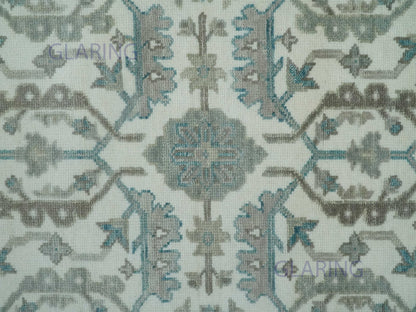 Hand-Knotted Traditional Rug | Oushak Design in Ivory & Grey