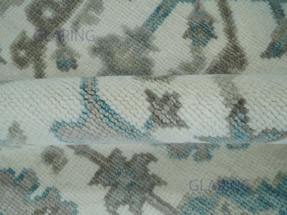 Hand-Knotted Traditional Rug | Oushak Design in Ivory & Grey