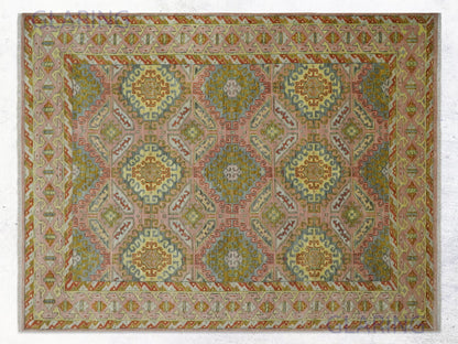 Hand-Knotted Oriental Rug | Floral Design in Pink & Beige