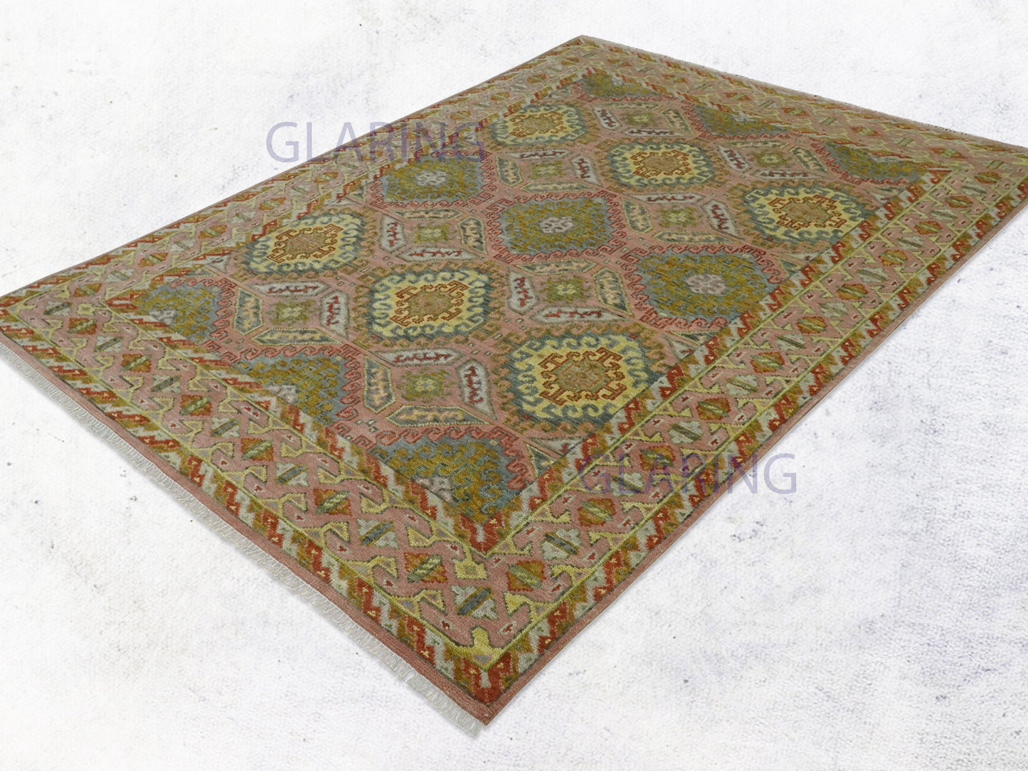 Hand-Knotted Oriental Rug | Floral Design in Pink & Beige