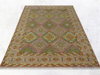 Hand-Knotted Oriental Rug | Floral Design in Pink & Beige
