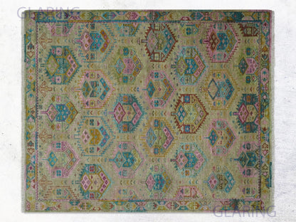 Hand-Knotted Traditional Rug | Floral Design in Olive & Gold