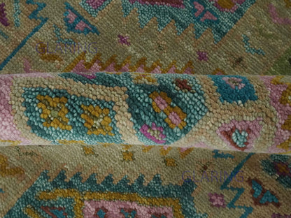 Hand-Knotted Traditional Rug | Floral Design in Olive & Gold