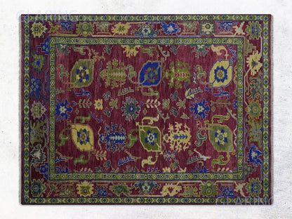 Hand-Knotted Traditional Rug | Oushak Design in Red