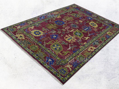 Hand-Knotted Traditional Rug | Oushak Design in Red