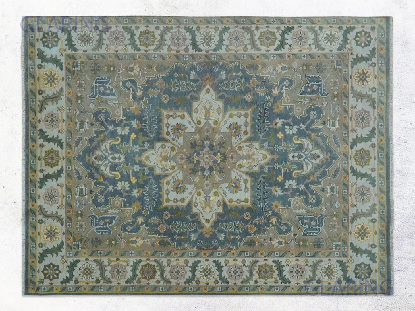 Hand-Knotted Traditional Rug | Heriz Design in Teal Blue