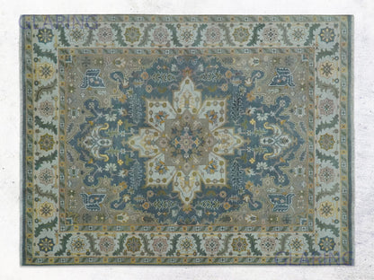 Hand-Knotted Traditional Rug | Heriz Design in Teal Blue