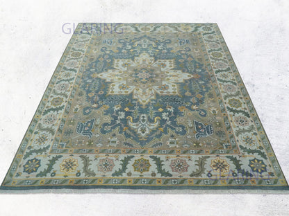 Hand-Knotted Traditional Rug | Heriz Design in Teal Blue