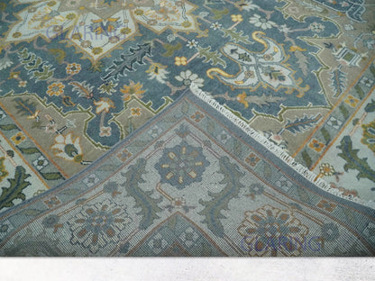 Hand-Knotted Traditional Rug | Heriz Design in Teal Blue