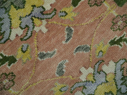Hand-Knotted Traditional Rug | Floral Design in Peach & Green