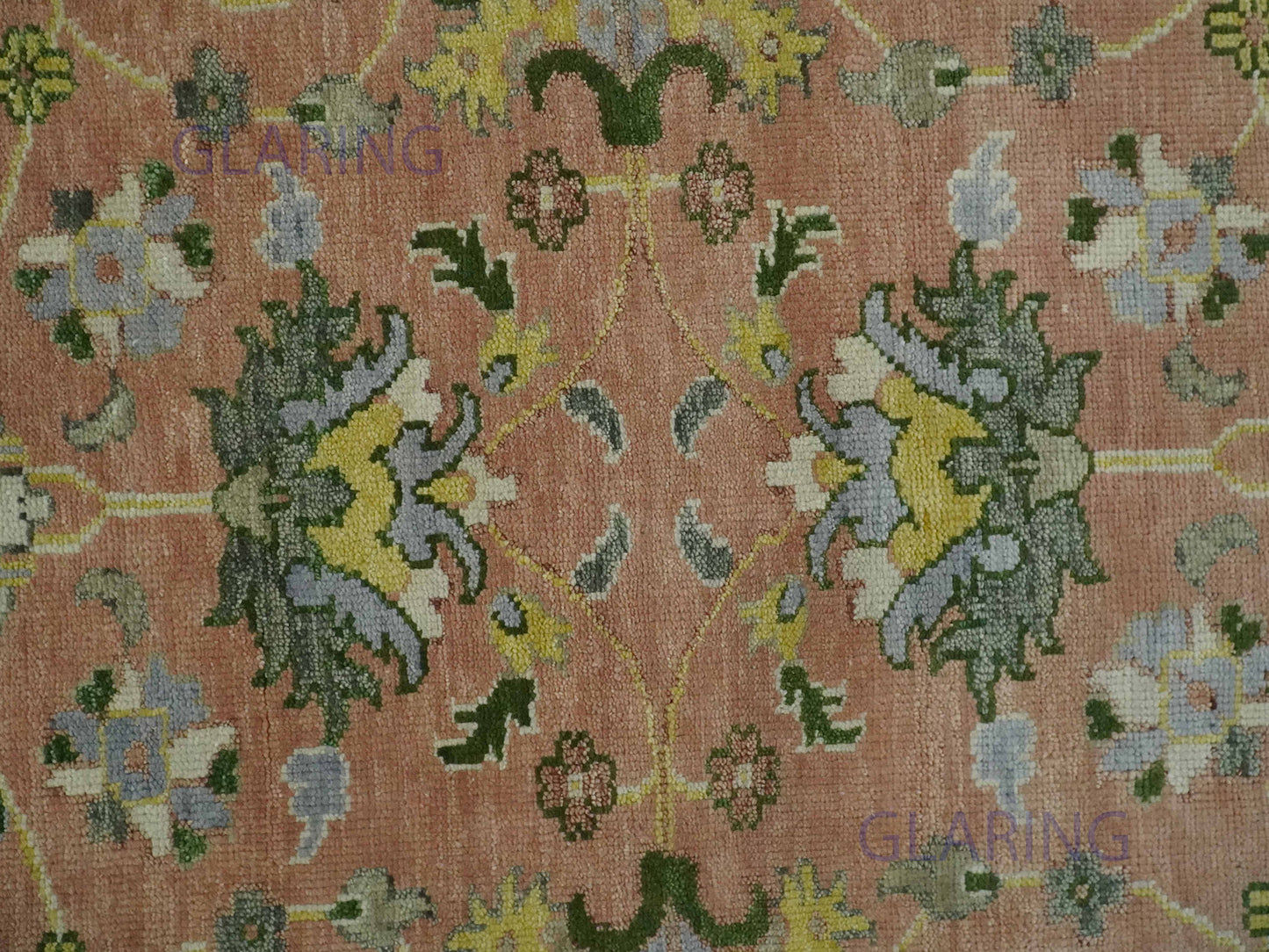 Hand-Knotted Traditional Rug | Floral Design in Peach & Green