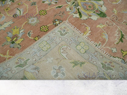 Hand-Knotted Traditional Rug | Floral Design in Peach & Green