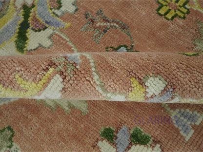 Hand-Knotted Traditional Rug | Floral Design in Peach & Green