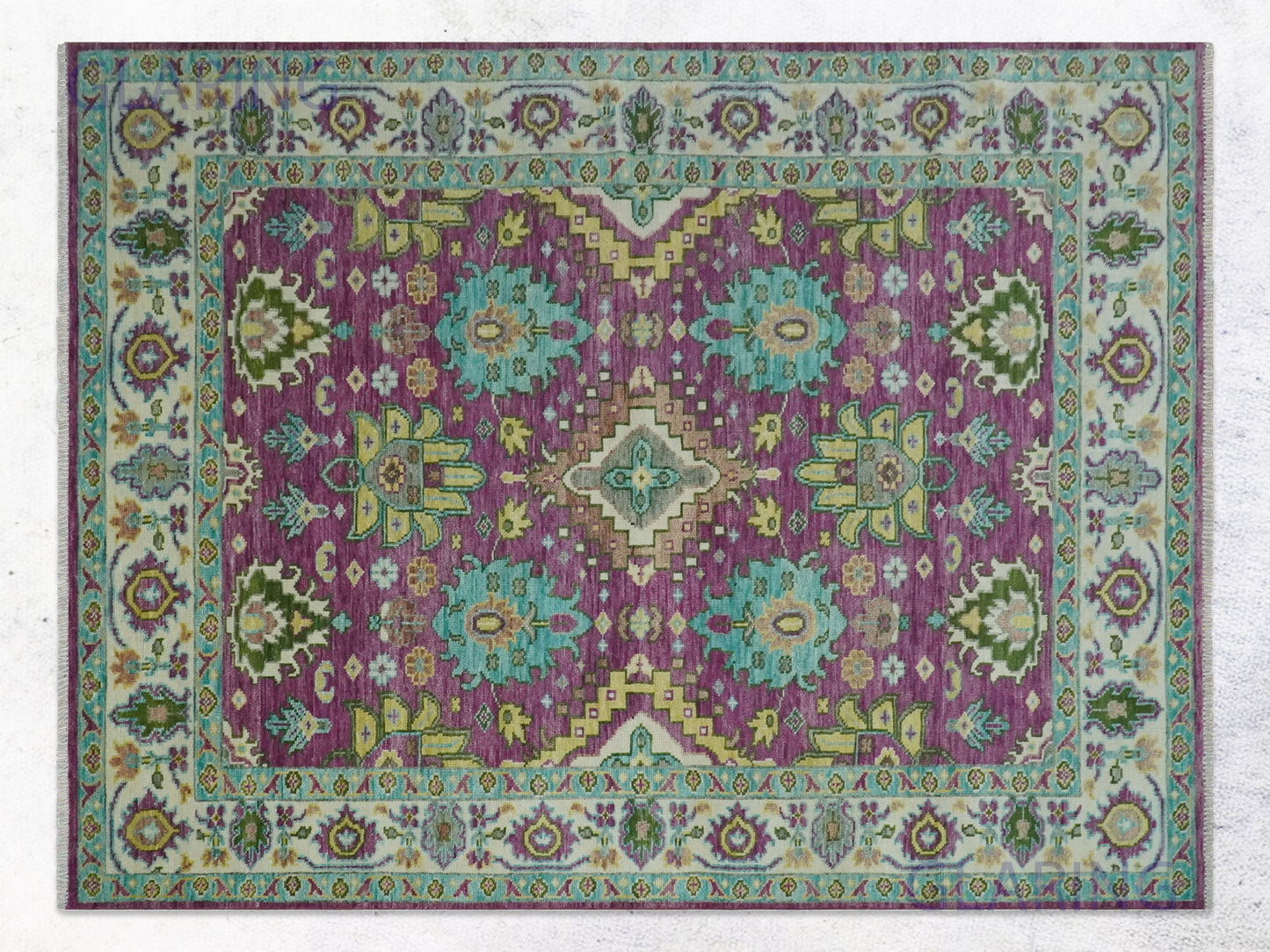 Hand-Knotted Traditional Rug | Oushak Design in Purple & Ivory