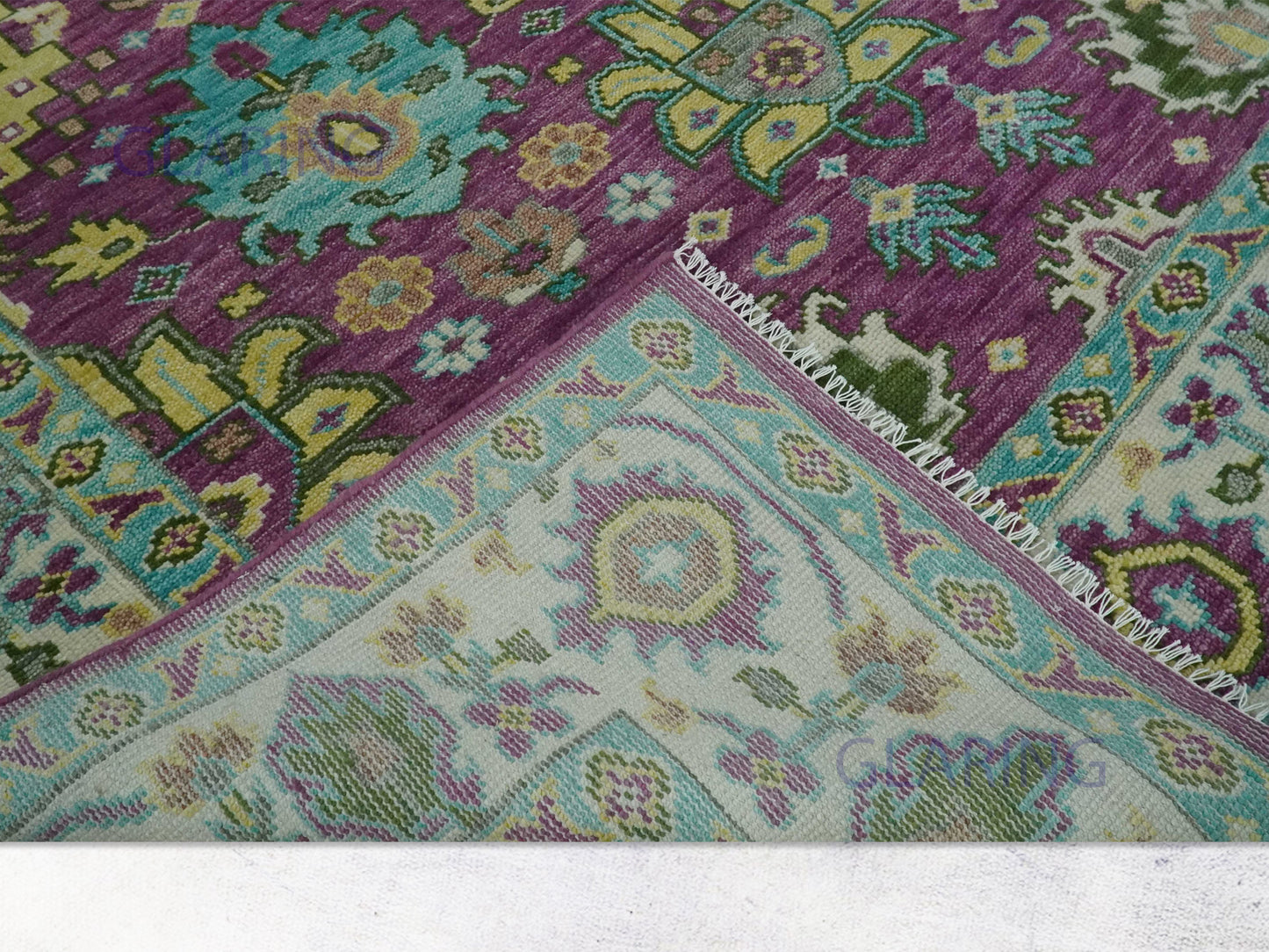 Hand-Knotted Traditional Rug | Oushak Design in Purple & Ivory