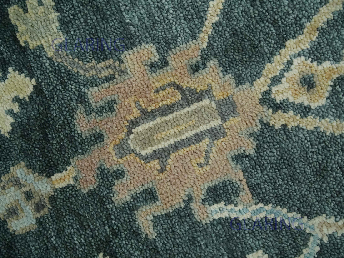 Hand-Knotted Traditional Rug | Oushak Design in Green & Blue