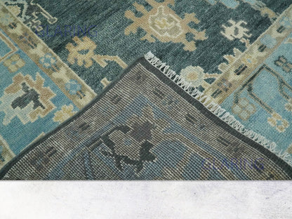 Hand-Knotted Traditional Rug | Oushak Design in Green & Blue