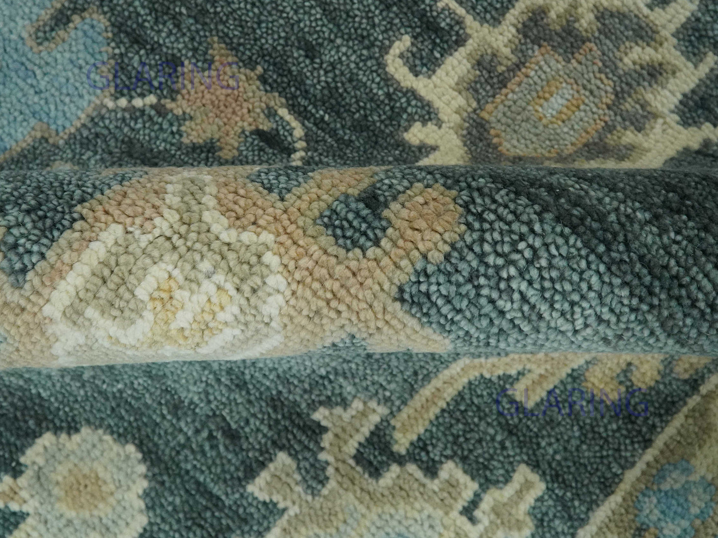 Hand-Knotted Traditional Rug | Oushak Design in Green & Blue