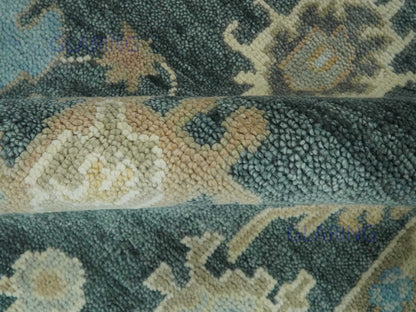 Hand-Knotted Traditional Rug | Oushak Design in Green & Blue