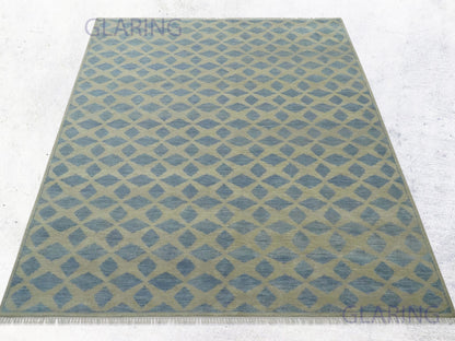 Hand-Knotted Modern Rug | Geometric Diamond Design in Grey & Beige