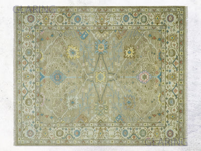 Hand-Knotted Traditional Rug | Oushak Design in Brown & Ivory