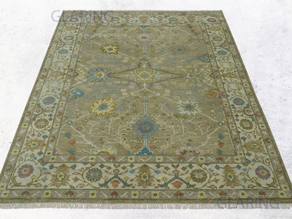 Hand-Knotted Traditional Rug | Oushak Design in Brown & Ivory