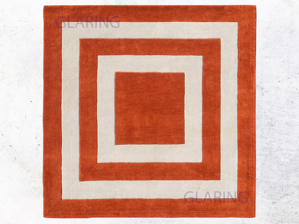 Handmade Modern Rug | Border Design in Orange & Ivory