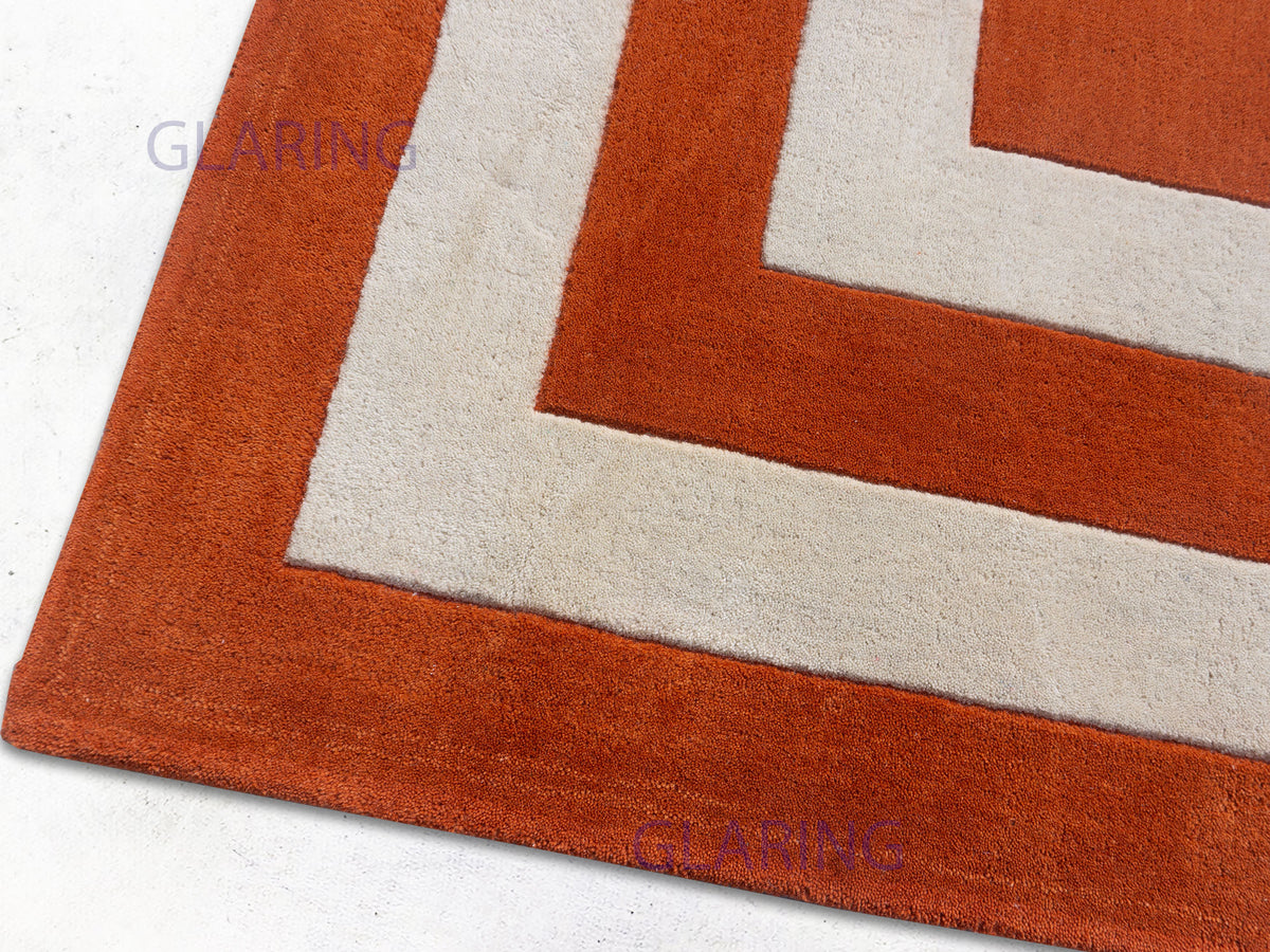 Handmade Modern Rug | Border Design in Orange & Ivory