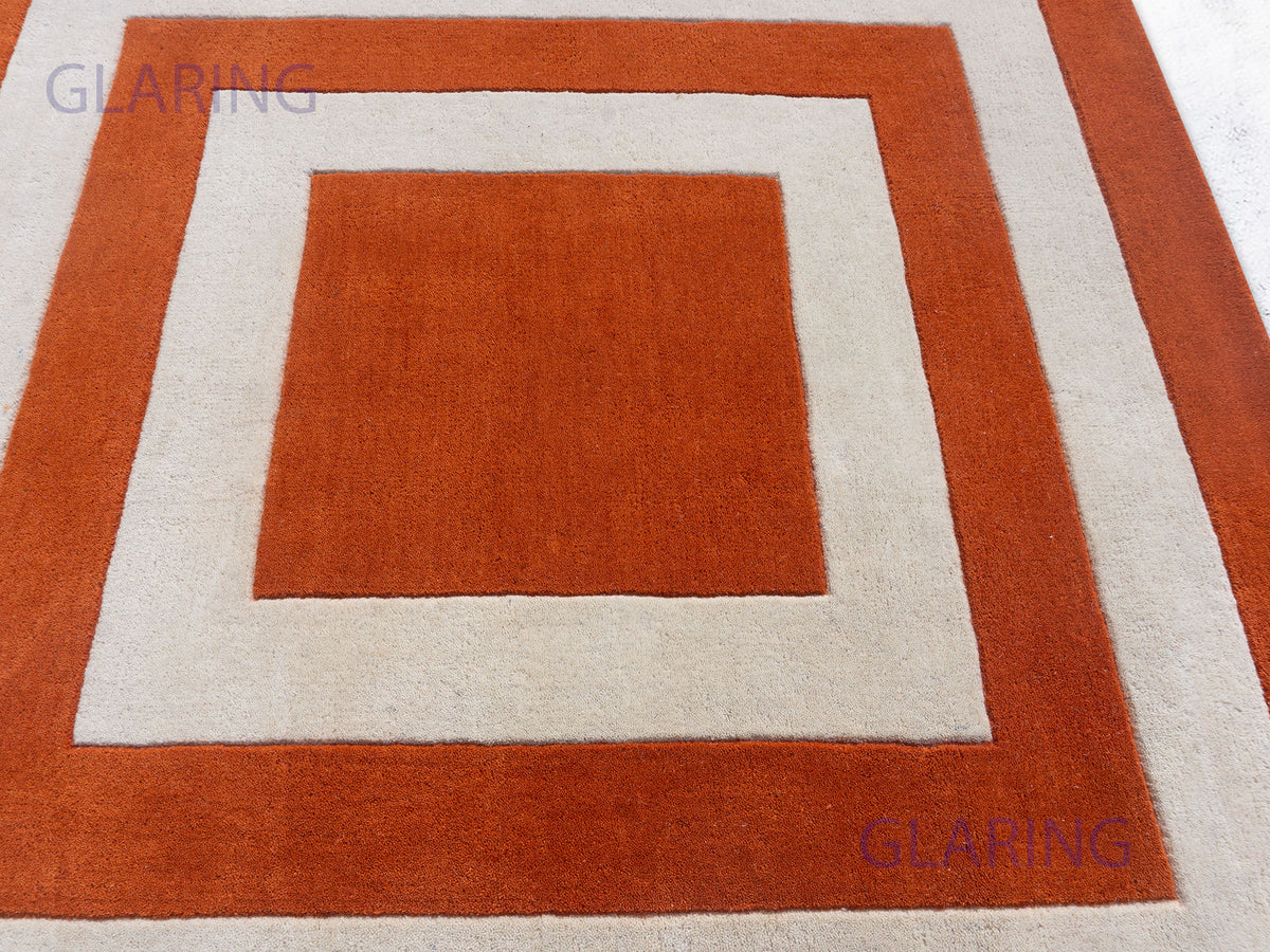 Handmade Modern Rug | Border Design in Orange & Ivory
