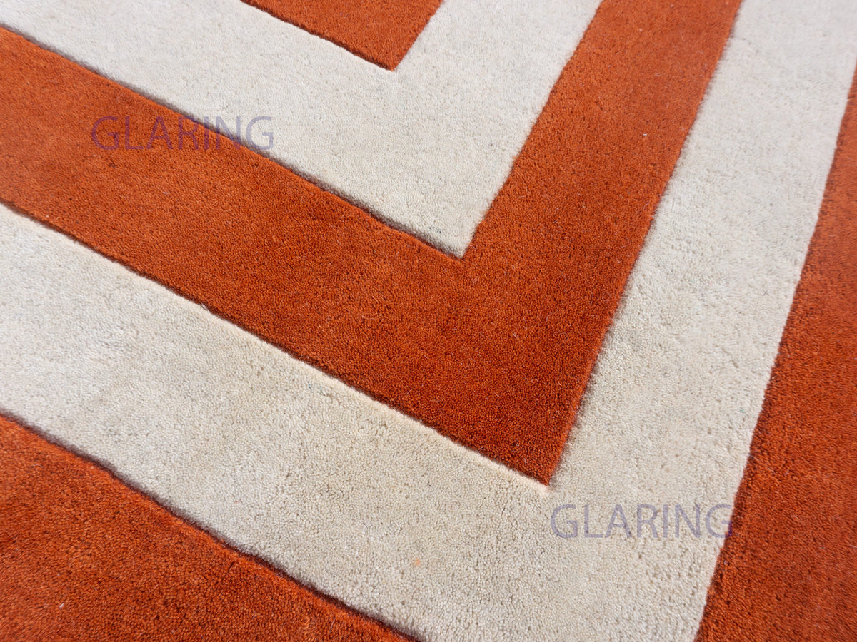 Handmade Modern Rug | Border Design in Orange & Ivory