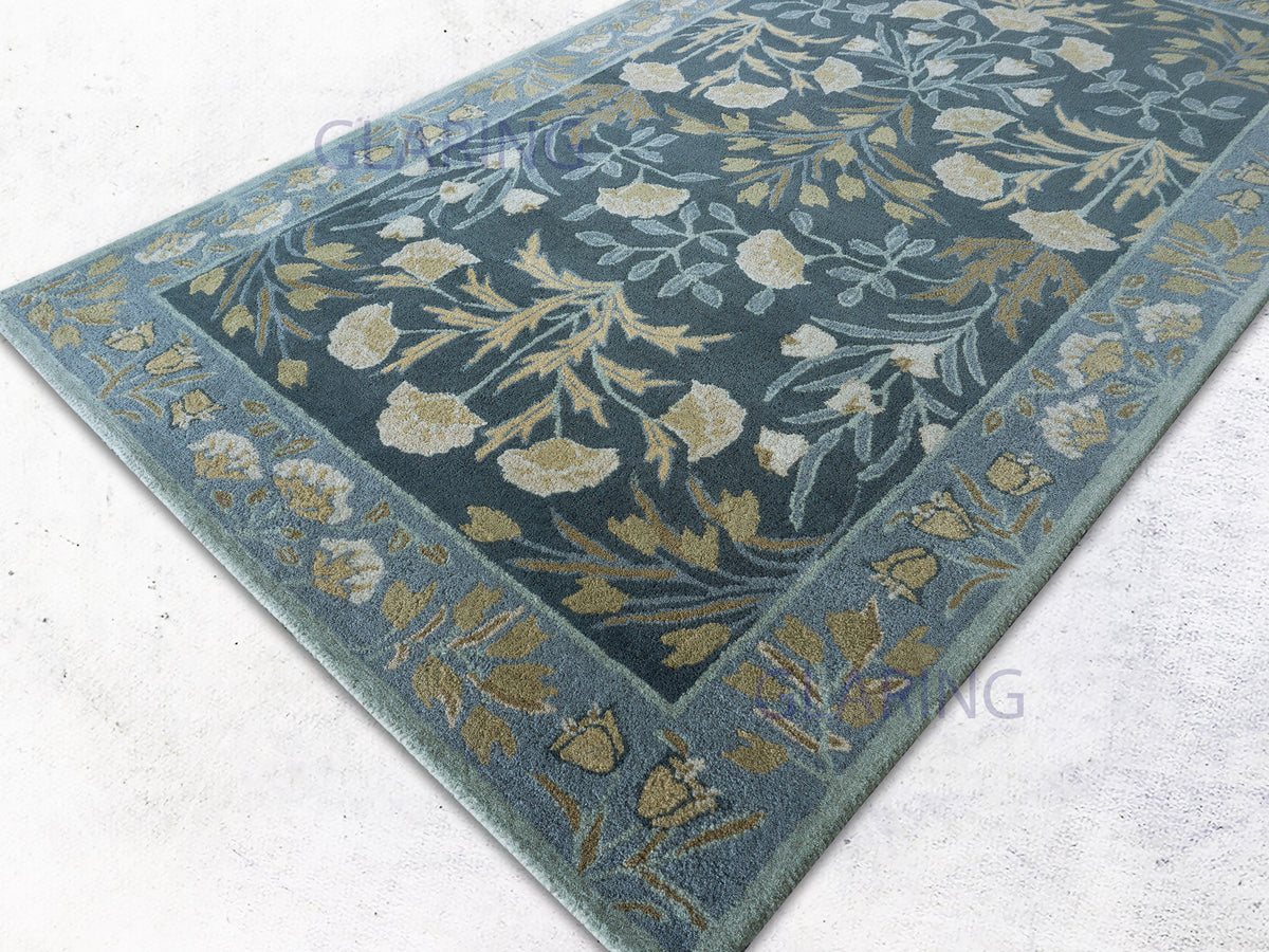 Handmade Traditional Rug | Floral Design in Blue