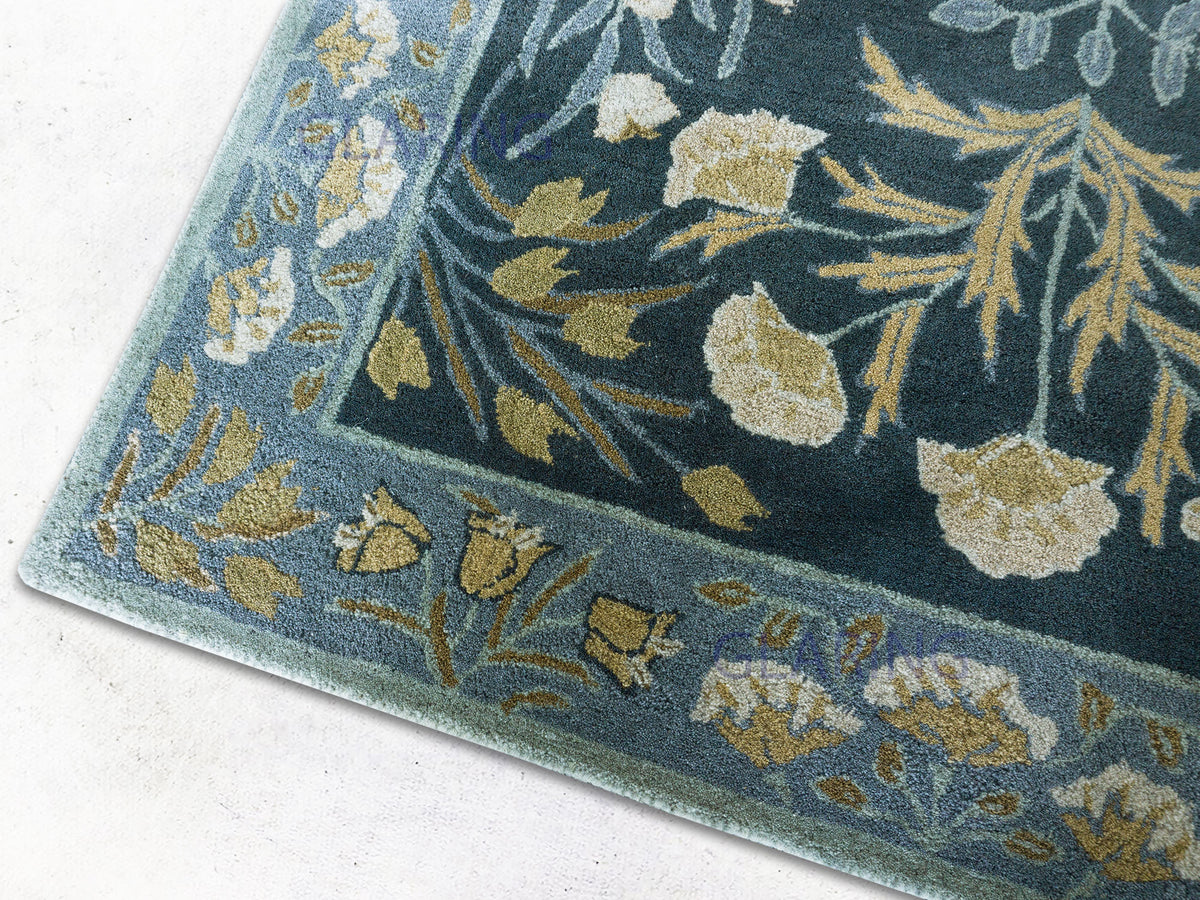 Handmade Traditional Rug | Floral Design in Blue